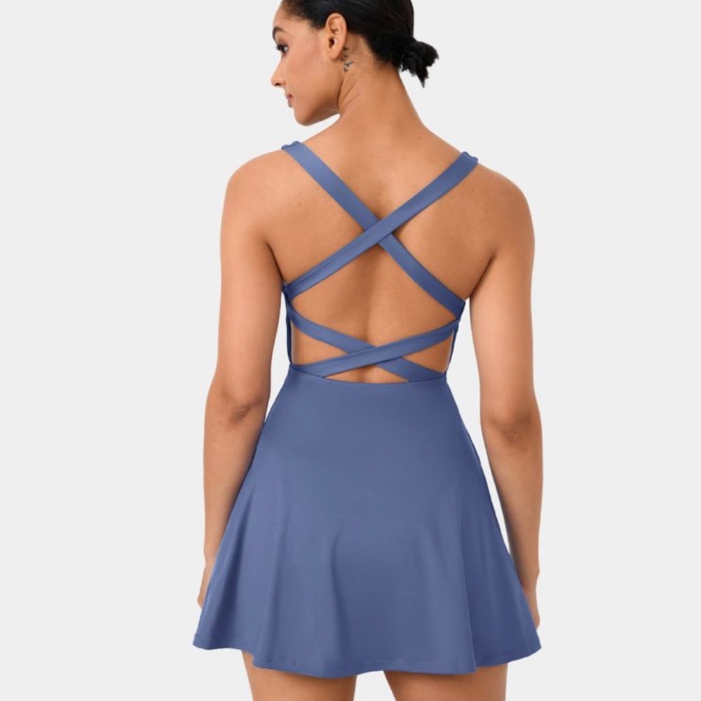 Halara Crisscross Backless Plain 2-Piece Barre Ballet Dance Flared Dress-Venus